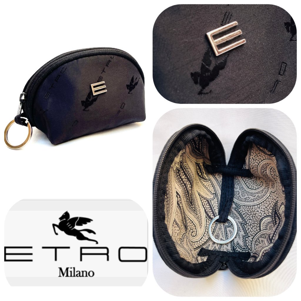 Nwot Auc Etro Key Holder Monogram Black Nylon Pouch